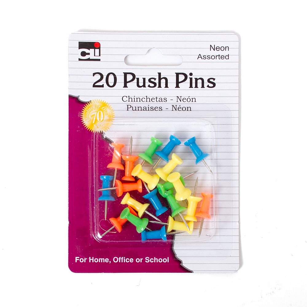 Leonard, Tacks, Pins & Clips, Art & School, Push, 20 count, Assorted colors, Neon, 651237